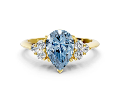 Yellow gold Fancy Blue Pear Cut Cut Diamond Cluster Ring with Solitaire Band and Four-Prong Setting_12