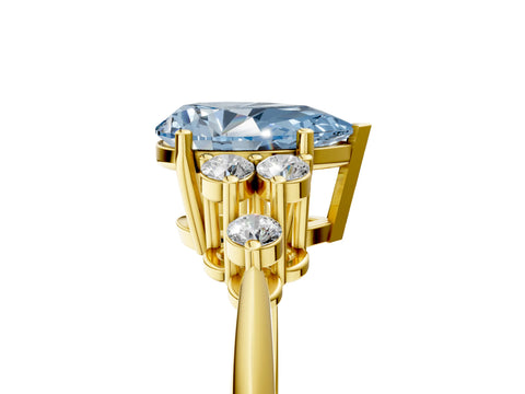 Yellow gold Fancy Blue Pear Cut Cut Diamond Cluster Ring with Solitaire Band and Four-Prong Setting_17