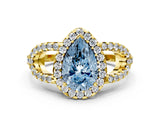 Yellow gold Fancy Blue Pear Cut Cut Diamond Halo Engagement Ring with Open Split Pavé Band