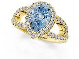 Yellow gold Fancy Blue Pear Cut Cut Diamond Halo Engagement Ring with Open Split Pavé Band_1