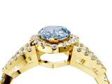Yellow gold Fancy Blue Pear Cut Cut Diamond Halo Engagement Ring with Open Split Pavé Band_4
