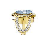 Yellow gold Fancy Blue Pear Cut Cut Diamond Halo Engagement Ring with Open Split Pavé Band_5