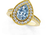 Yellow gold Fancy Blue Pear Cut-Cut Diamond Halo Engagement Ring with Pave Band and Prong Setting_1