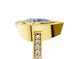 Yellow gold Fancy Blue Pear Cut-Cut Diamond Halo Engagement Ring with Pave Band and Prong Setting_5