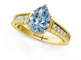 Yellow gold Fancy Blue Pear Cut Cut Diamond Milgrain Pave Band Four-Prong Setting Ring_4