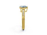 Yellow gold Fancy Blue Pear Cut Cut Diamond Milgrain Pave Band Four-Prong Setting Ring_5