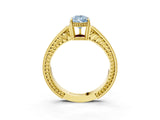 Yellow gold Fancy Blue Pear Cut Cut Diamond Milgrain Pave Band Four-Prong Setting Ring_6