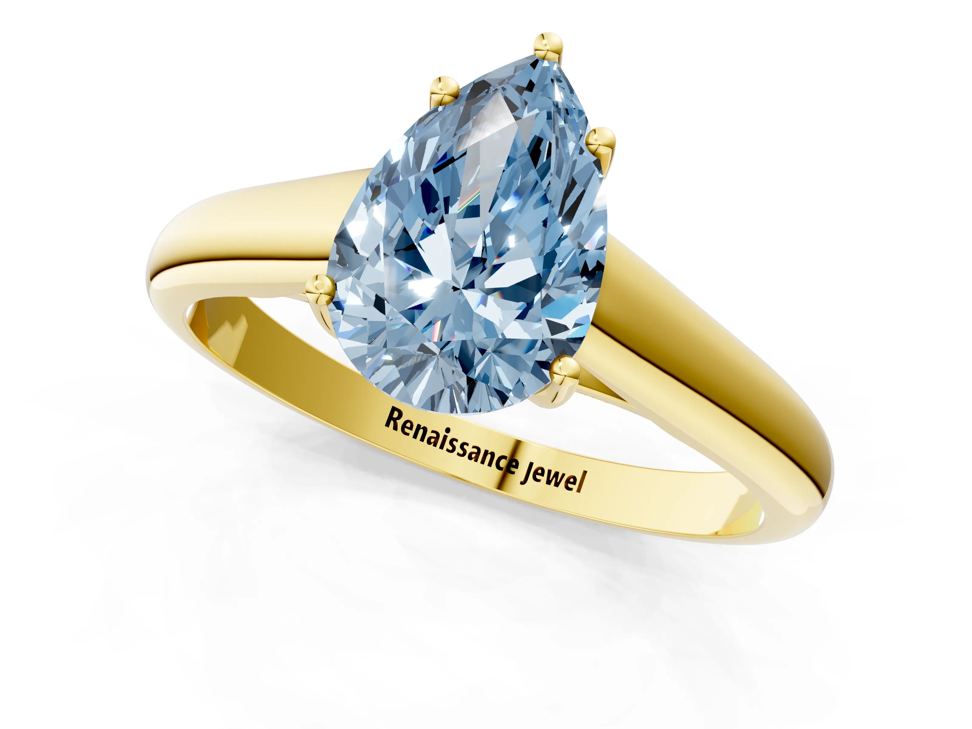 Yellow gold Fancy Blue Pear Cut Cut Diamond Solitaire Engagement Ring with Tapered Plain Band and Four-Prong Setting_1