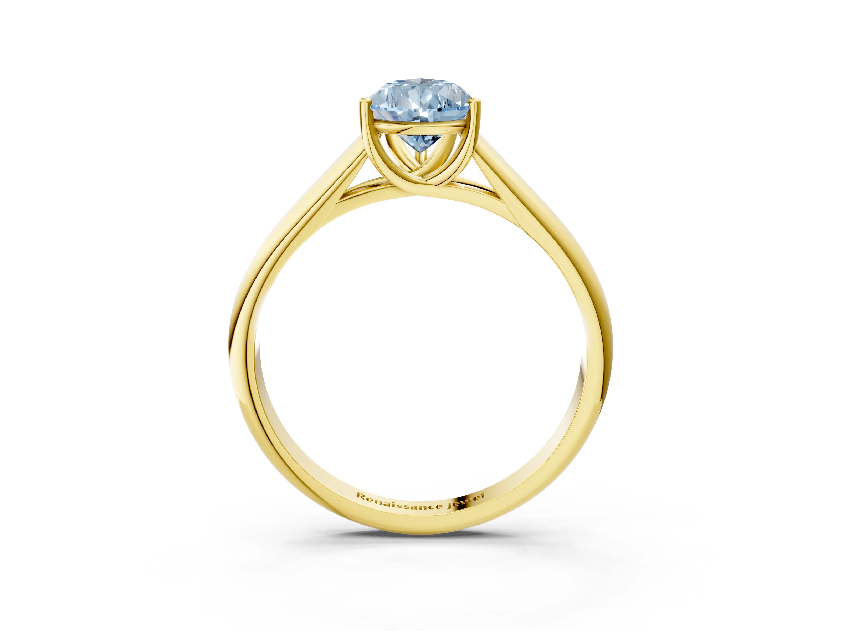 Yellow gold Fancy Blue Pear Cut Cut Diamond Solitaire Engagement Ring with Tapered Plain Band and Four-Prong Setting_3
