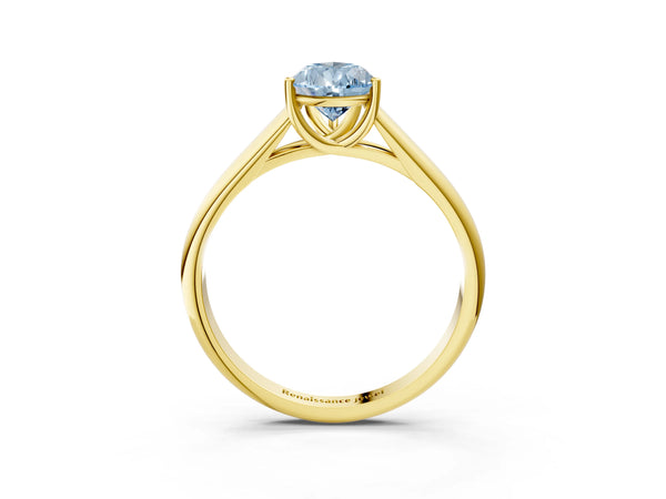 Yellow gold Fancy Blue Pear Cut Cut Diamond Solitaire Engagement Ring with Tapered Plain Band and Four-Prong Setting