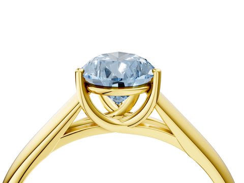Yellow gold Fancy Blue Pear Cut Cut Diamond Solitaire Engagement Ring with Tapered Plain Band and Four-Prong Setting_4