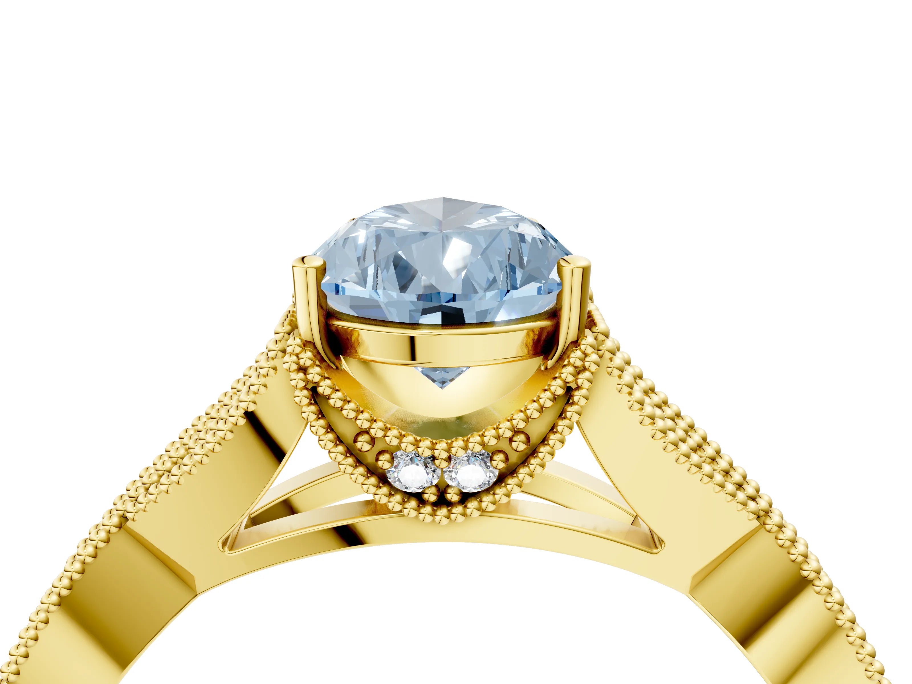 Yellow gold Fancy Blue Pear Cut Cut Diamond Twisted Band with Milgrain Pave Setting and Four-Prong Setting_4