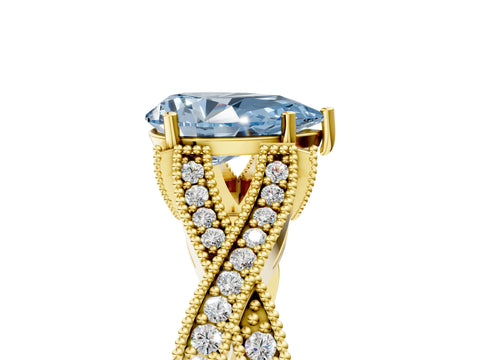 Yellow gold Fancy Blue Pear Cut Cut Diamond Twisted Band with Milgrain Pave Setting and Four-Prong Setting_5