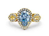 Yellow gold Fancy Blue Pear Cut Cut Halo Diamond Infinity Band with Four-Prong Setting