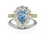 Yellow gold Fancy Blue Pear Cut Cut Halo Diamond Pavé Engagement Ring with Milgrain Detailing_12