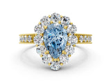 Yellow gold Fancy Blue Pear Cut Cut Halo Diamond Pavé Engagement Ring with Milgrain Detailing_24