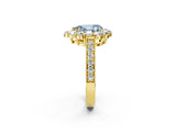 Yellow gold Fancy Blue Pear Cut Cut Halo Diamond Pavé Engagement Ring with Milgrain Detailing_26