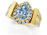 Yellow gold Fancy Blue Pear Cut Cut Halo Split Shank Prong Set Ring_1
