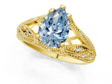 Yellow gold Fancy Blue Pear Cut Cut Milgrain Pave Diamond Engagement Ring with Four-Prong Setting_4
