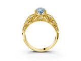 Yellow gold Fancy Blue Pear Cut Cut Milgrain Pave Diamond Engagement Ring with Four-Prong Setting_6