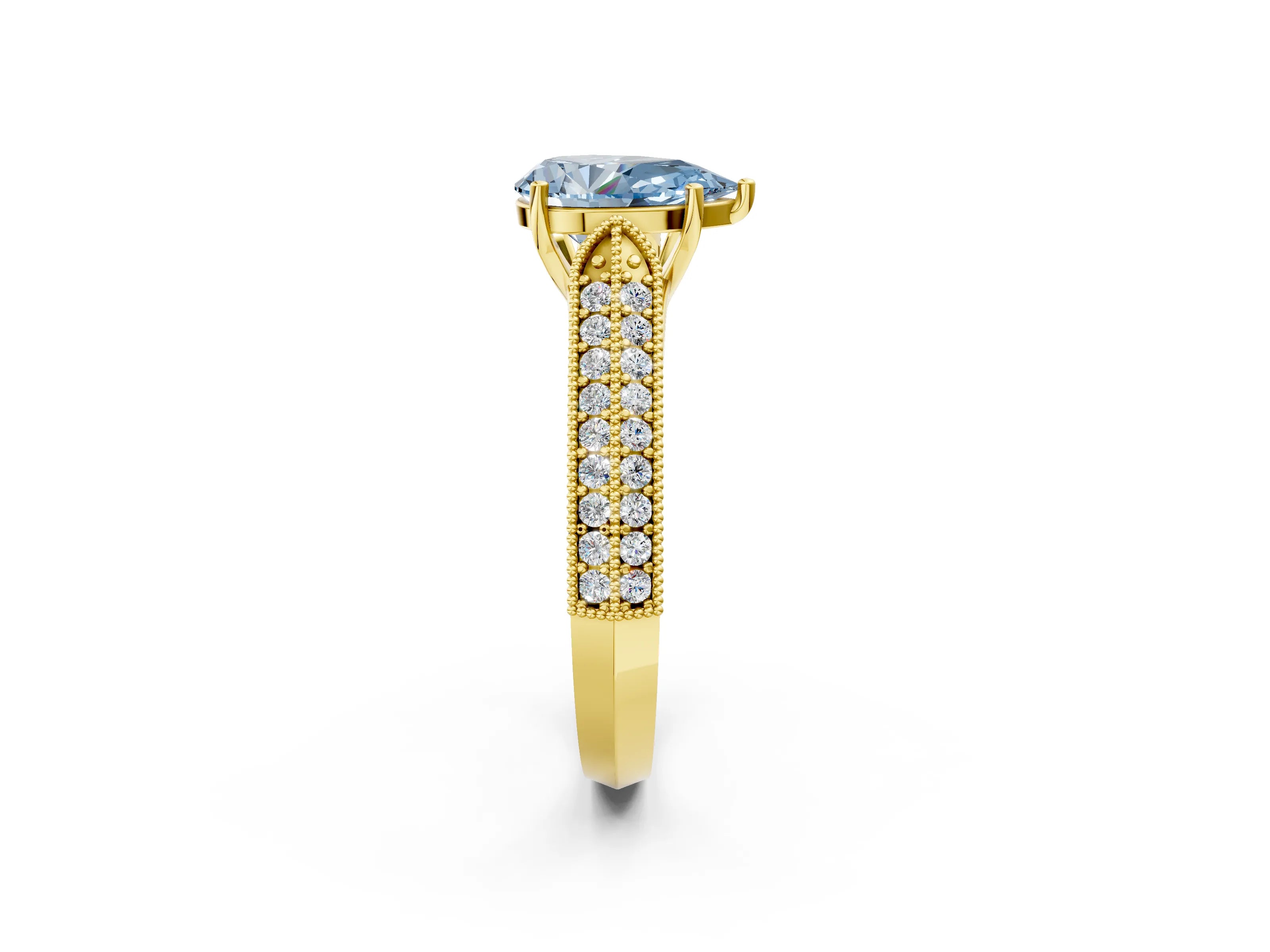 Yellow gold Fancy Blue Pear Cut Cut Pave Split Shank Engagement Ring with Four-Prong Setting_2