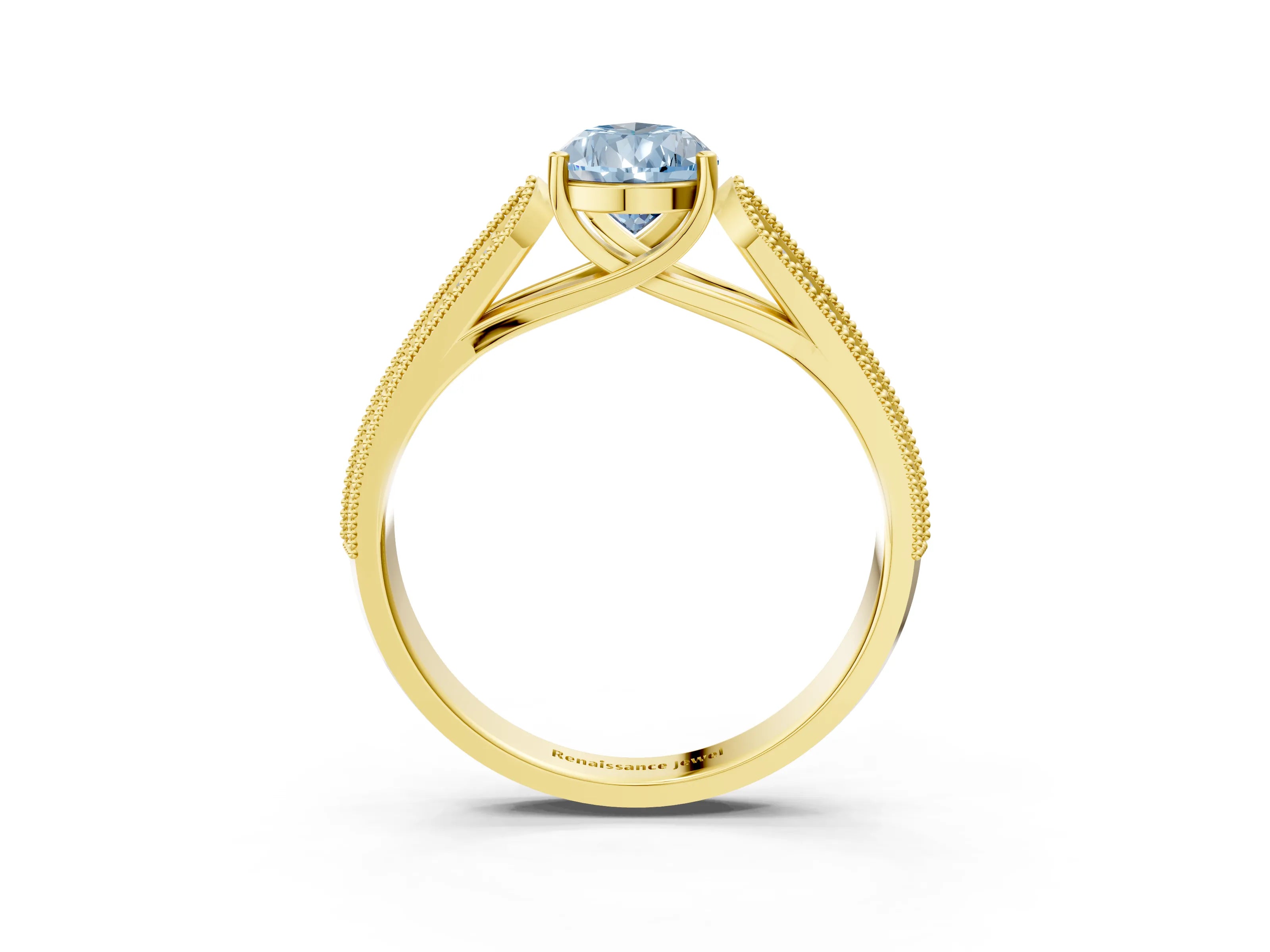Yellow gold Fancy Blue Pear Cut Cut Pave Split Shank Engagement Ring with Four-Prong Setting_3