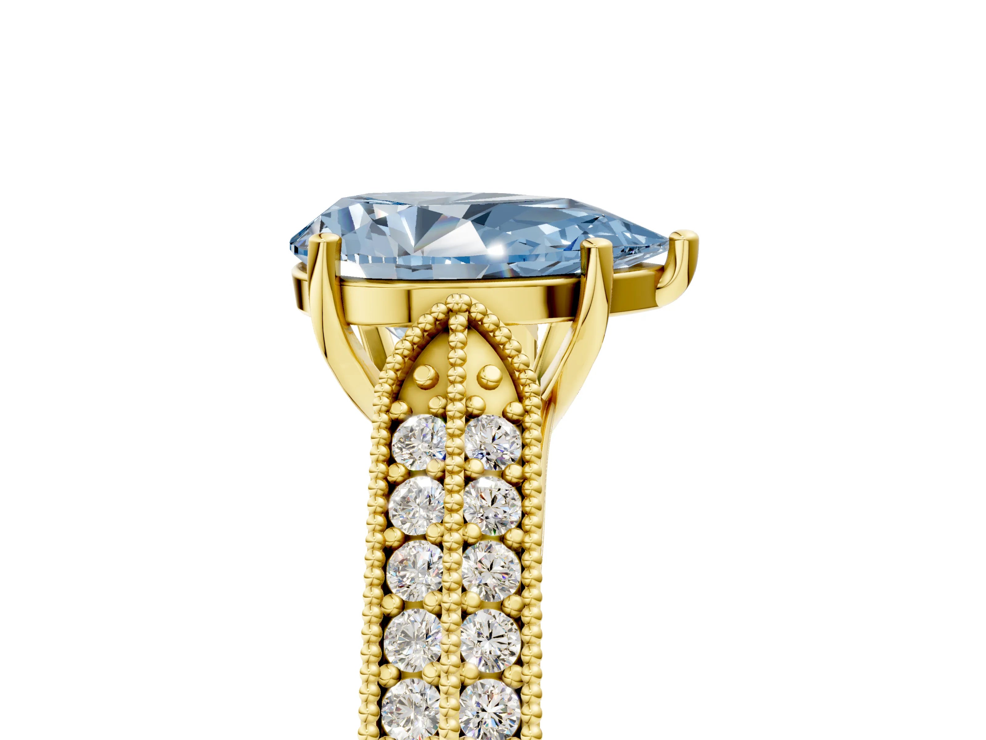 Yellow gold Fancy Blue Pear Cut Cut Pave Split Shank Engagement Ring with Four-Prong Setting_5