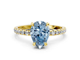 Yellow gold Fancy Blue Pear Cut Diamond Brilliant Solitaire Ring with Pavé Band and Four-Prong Setting_24