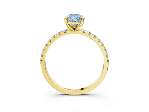 Yellow gold Fancy Blue Pear Cut Diamond Brilliant Solitaire Ring with Pavé Band and Four-Prong Setting_3