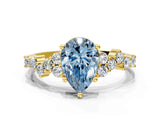 Yellow gold Fancy Blue Pear Cut Diamond Cluster Pavé Band with Four-Prong Setting_3