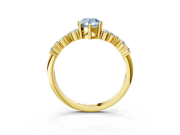 Yellow gold Fancy Blue Pear Cut Diamond Cluster Pavé Band with Four-Prong Setting