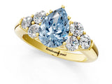 Yellow gold Fancy Blue Pear  Cut Diamond Cluster Ring with Round Accent Stones and Prong Setting on a Classic Band_79