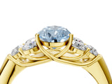 Yellow gold Fancy Blue Pear  Cut Diamond Cluster Ring with Round Accent Stones and Prong Setting on a Classic Band_82