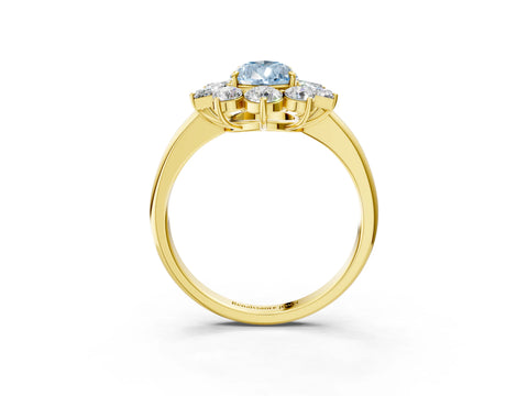 Yellow gold Fancy Blue Pear Cut Diamond Cluster Ring with Round and Baguette Stones, Split Shank Band, Prong Setting_3