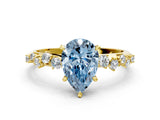 Yellow gold Fancy Blue Pear Cut Diamond Cluster Side Stone Solitaire Ring with Prong Setting_67