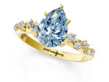 Yellow gold Fancy Blue Pear Cut Diamond Cluster Side Stone Solitaire Ring with Prong Setting_68