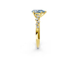 Yellow gold Fancy Blue Pear Cut Diamond Cluster Side Stone Solitaire Ring with Prong Setting_69