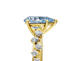 Yellow gold Fancy Blue Pear Cut Diamond Cluster Side Stone Solitaire Ring with Prong Setting_72