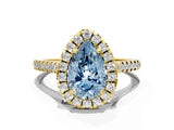 Yellow gold Fancy Blue Pear Cut Diamond Cushion Halo Ring with Pavé Band