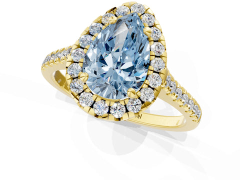 Yellow gold Fancy Blue Pear Cut Diamond Cushion Halo Ring with Pavé Band_1
