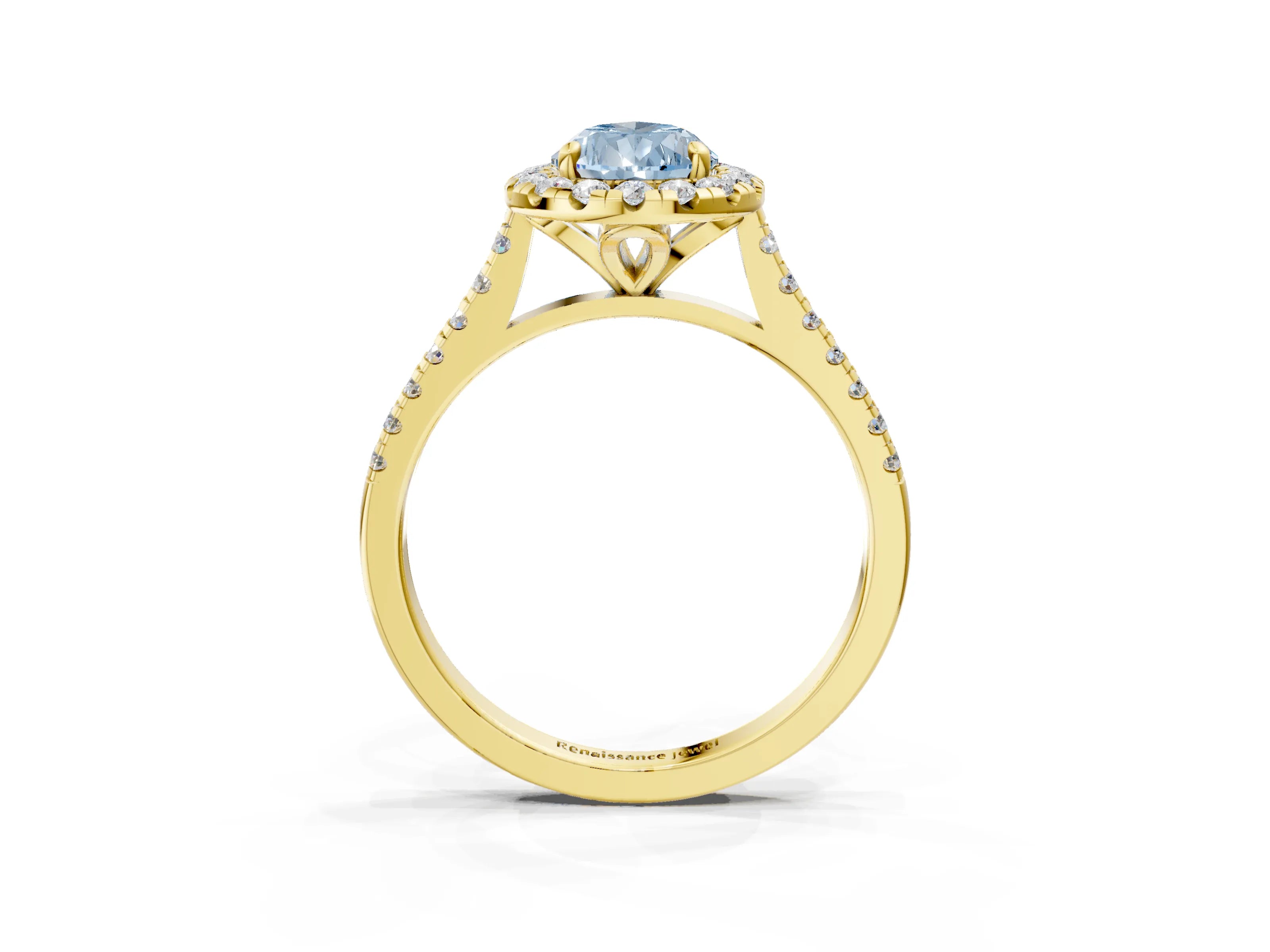 Yellow gold Fancy Blue Pear Cut Diamond Cushion Halo Ring with Pavé Band_3