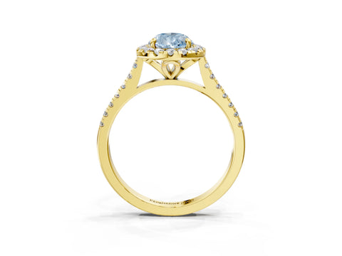 Yellow gold Fancy Blue Pear Cut Diamond Cushion Halo Ring with Pavé Band_3