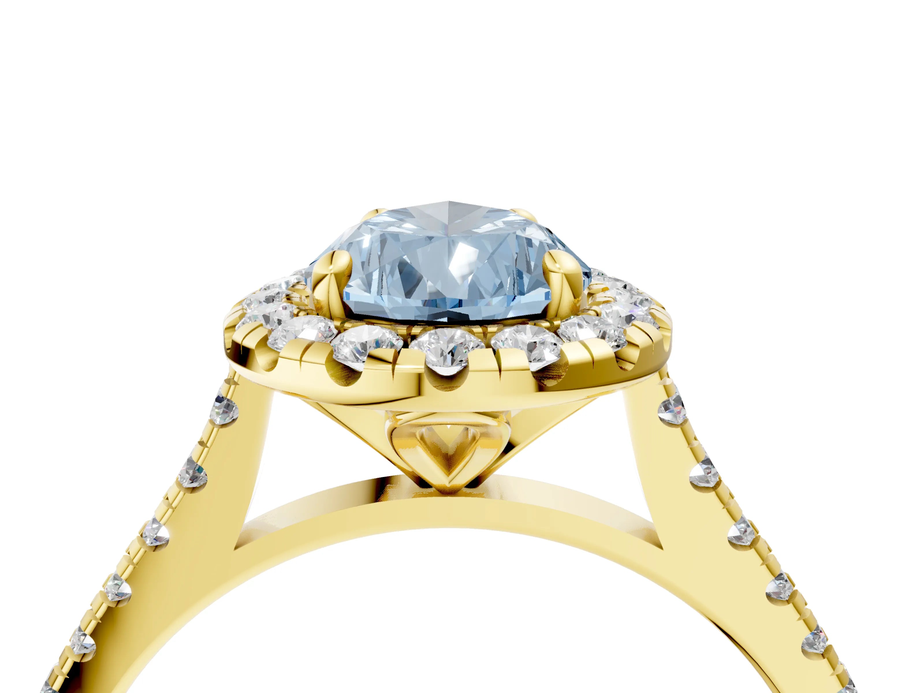 Yellow gold Fancy Blue Pear Cut Diamond Cushion Halo Ring with Pavé Band_4