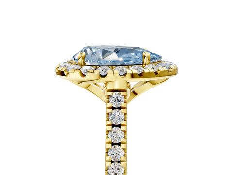 Yellow gold Fancy Blue Pear Cut Diamond Cushion Halo Ring with Pavé Band_5