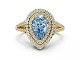 Yellow gold Fancy Blue Pear Cut Diamond Double Halo Ring with Pavé Band and Prong Setting_70