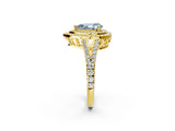 Yellow gold Fancy Blue Pear Cut Diamond Double Halo Ring with Pavé Band and Prong Setting_72