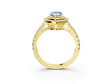 Yellow gold Fancy Blue Pear Cut Diamond Double Halo Ring with Pavé Band and Prong Setting_73