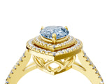Yellow gold Fancy Blue Pear Cut Diamond Double Halo Ring with Pavé Band and Prong Setting_74