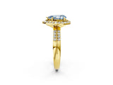 Yellow gold Fancy Blue Pear Cut Diamond Double Halo Ring with Split Shank and Four-Prong Setting_2