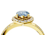 Yellow gold Fancy Blue Pear Cut Diamond Double Halo Ring with Split Shank and Four-Prong Setting_4